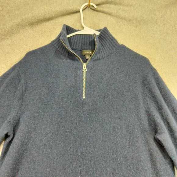 J Crew Pullover Sweater Mens Sz M Wool Navy Blue 1/4 Zip Long Sleeve Tight Knit - Picture 2 of 13